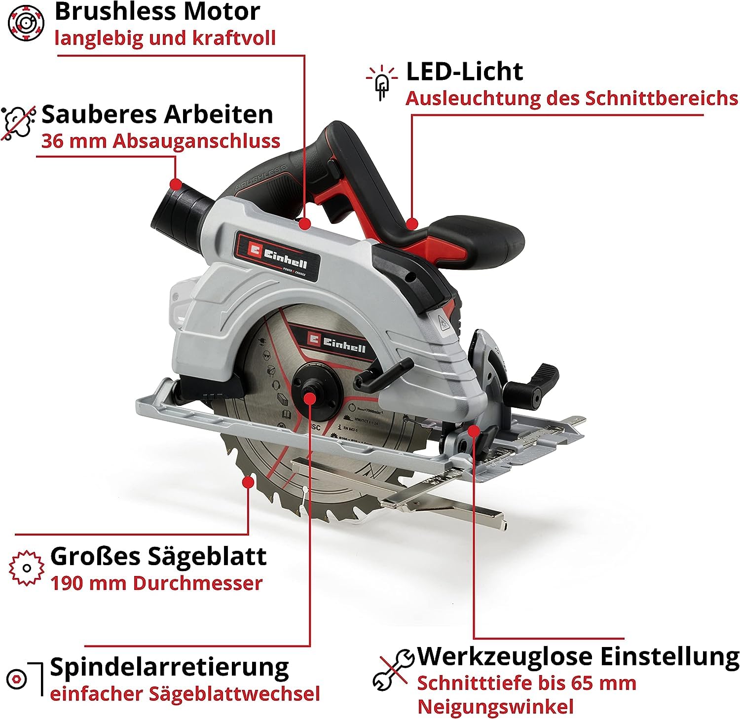 Einhell Professional Akku-Handkreissäge TP-CS 18/190 Li BL-Solo 18V, 190mm Sägeblatt, ohne Akku