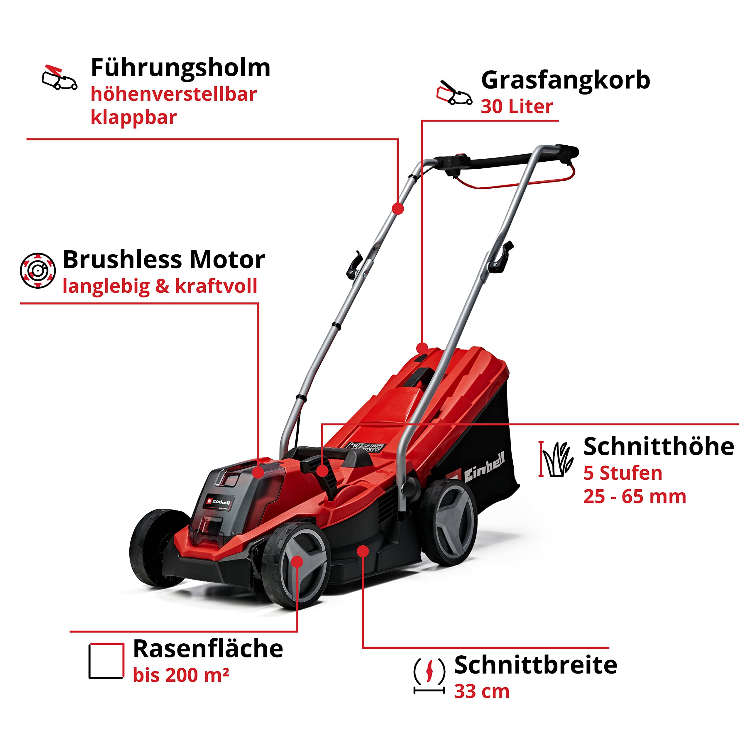 Einhell Akku-Rasenmäher GE-CM 18/33 Li Kit Power X-Change 18V, 33cm Schnittbreite, 4,0Ah Akku & Ladegerät