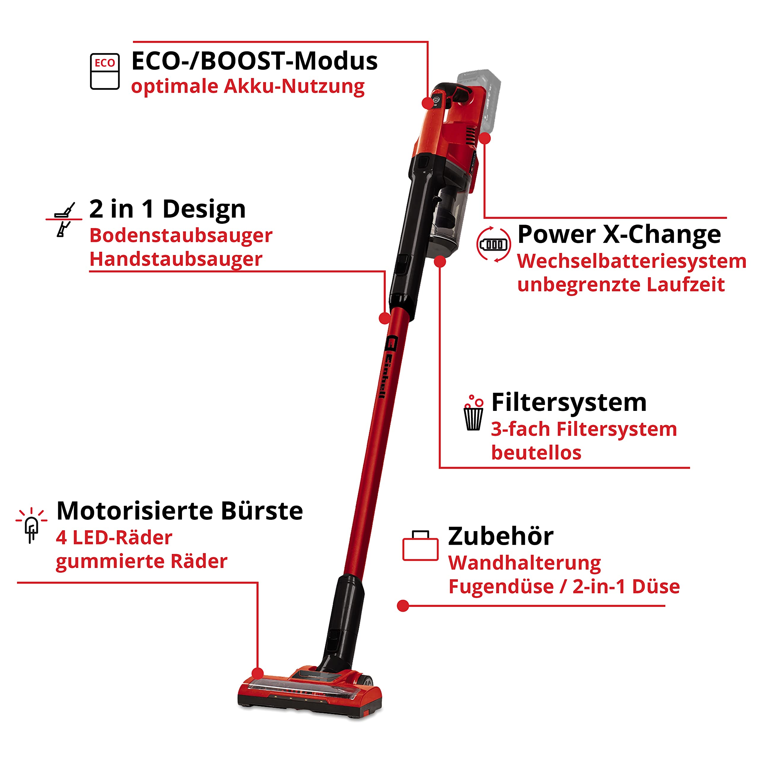 Einhell Akku-Stielstaubsauger TE-SV 18 Li-Solo Power X-Change 18V, beutellos, BOOST-Mode, ohne Akku